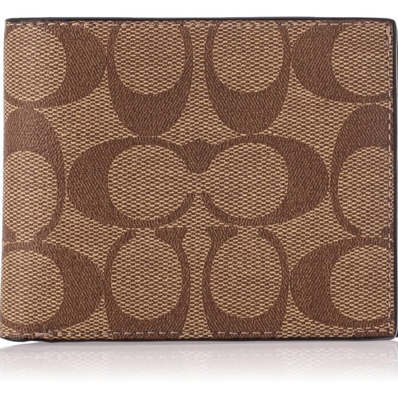 NWT NEW Coach F66551 Men's Wallet ID Bill Bifold Signature Canvas QB/TAN Khaki - Picture 3 of 6